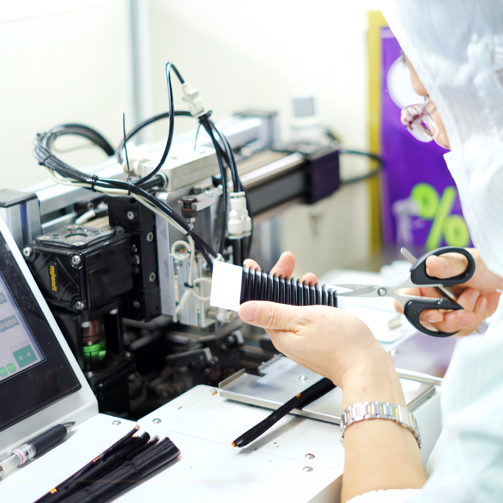 Factory staff manually checking lash consistency