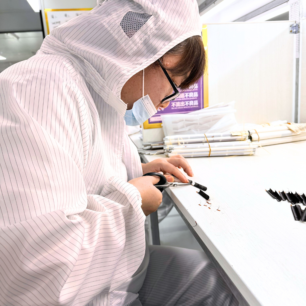 Hand-inspected eyelash extensions for quality control