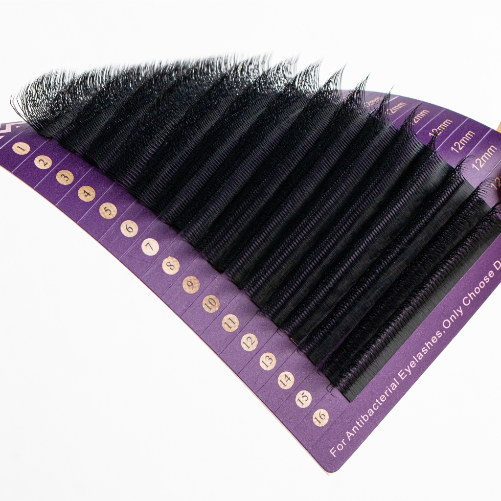 Ultra-black matte W-6P lash extensions detail