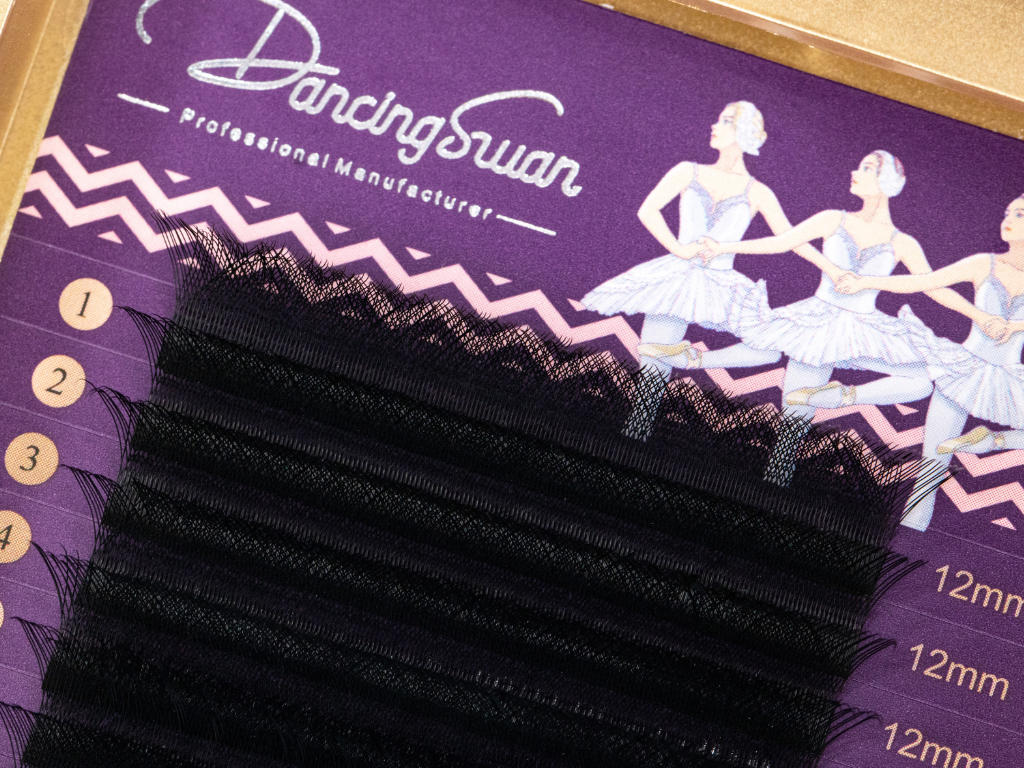 Close up of W 3D lash extensions highlighting dense fan structure