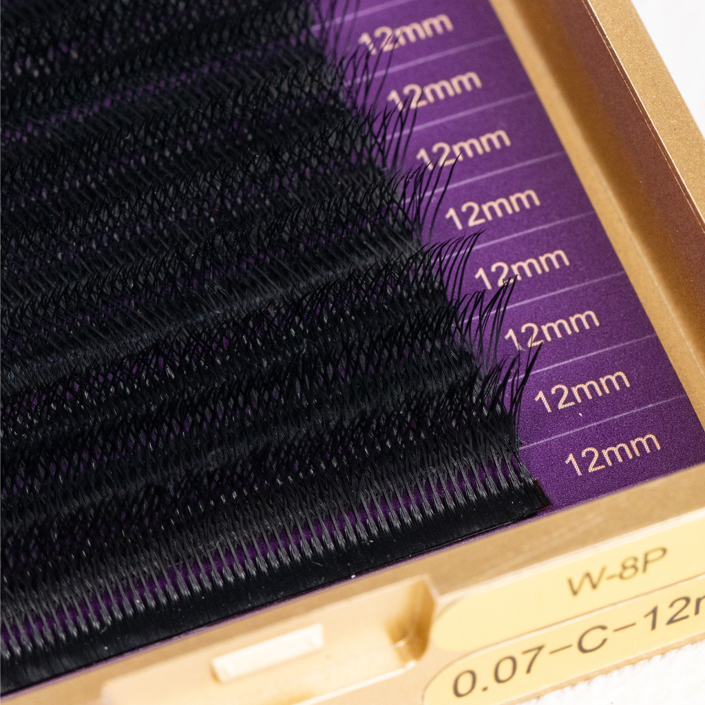 Ultra-black matte W-8P lash root detail