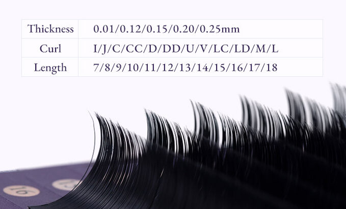 Customizable flat lashes in length, curl, and thickness