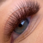 Soft brown lashes applied for a subtle, elegant look