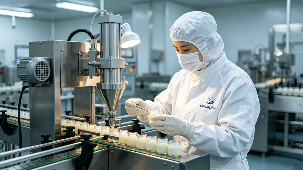 Workers Filling Cream Lash Remover in the Production Line