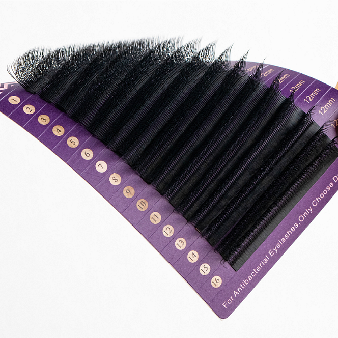 Ultra black matte W-6P lash extensions detail